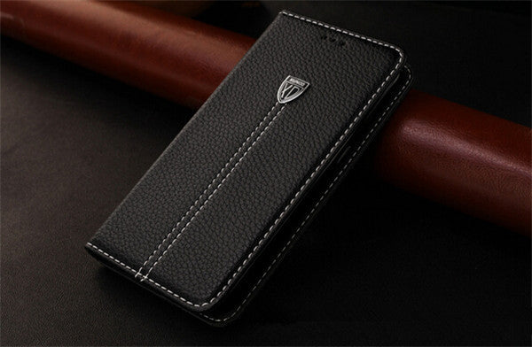 Schwarz Edel Leder Book Tasche Kreditkarten fach Galaxy S6