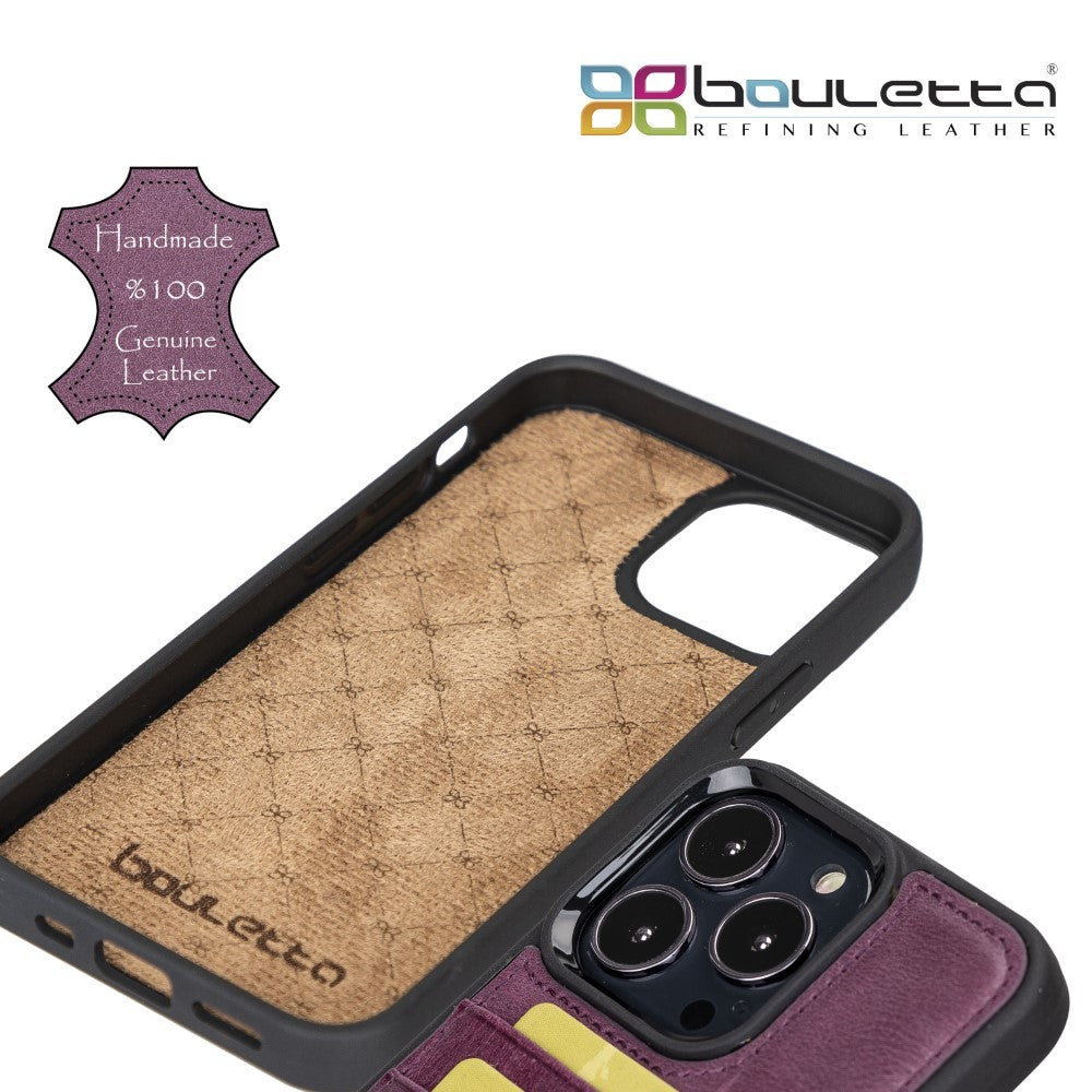 Bouletta Flex Cover Back Leder Case mit Kartenfach für iPhone 13 Pro - Lila