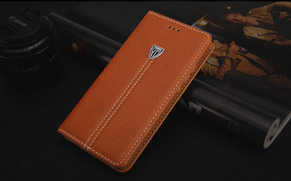 Braun Edel Leder Book Tasche Kreditkarten fach Galaxy S6 Edge