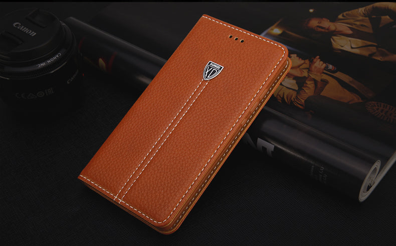 Braun Edel Leder Book Tasche Kreditkarten fach Galaxy S6 Edge