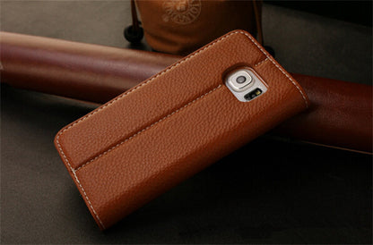 Braun Edel Leder Book Tasche Kreditkarten fach Galaxy S6 Edge
