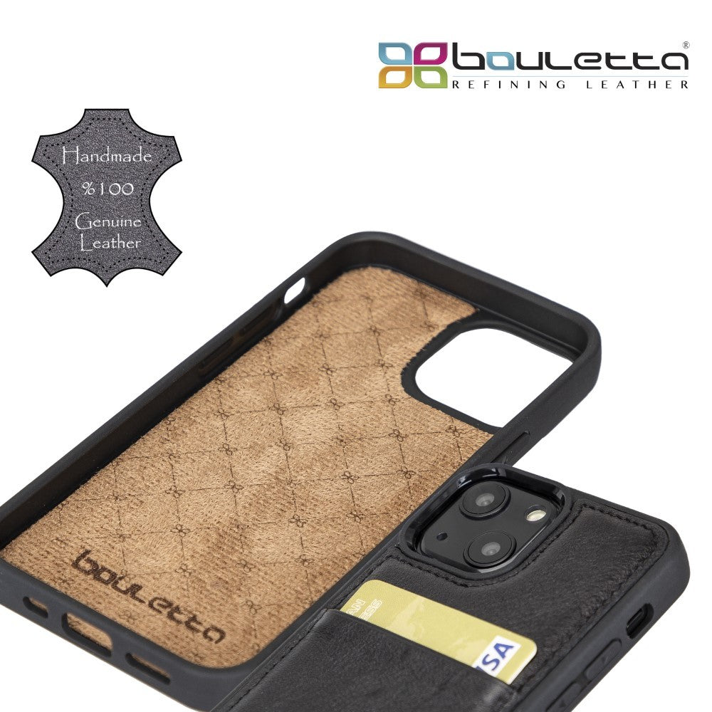 Bouletta Flex Cover Back Leder Case mit Kartenfach für iPhone 13 Mini - Schwarz
