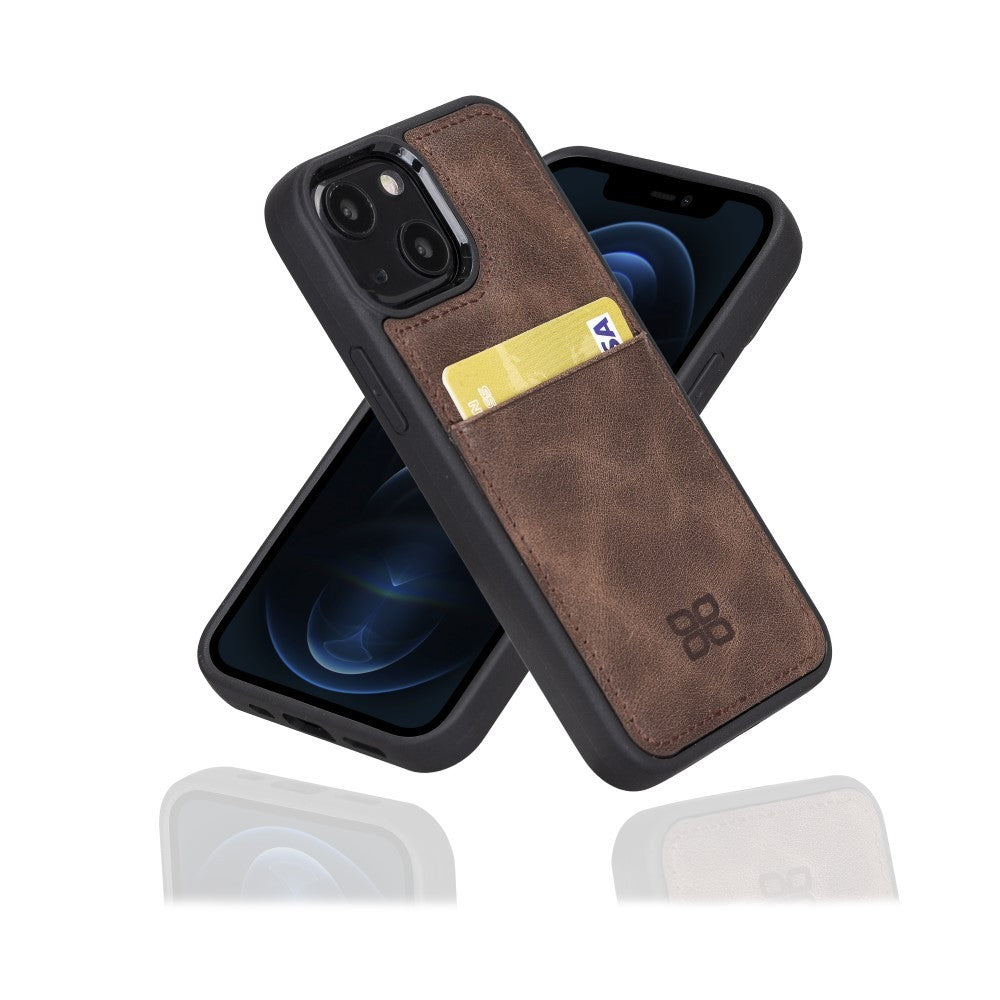 Bouletta Flex Cover Back Leder Case mit Kartenfach für iPhone 13 Mini - Braun