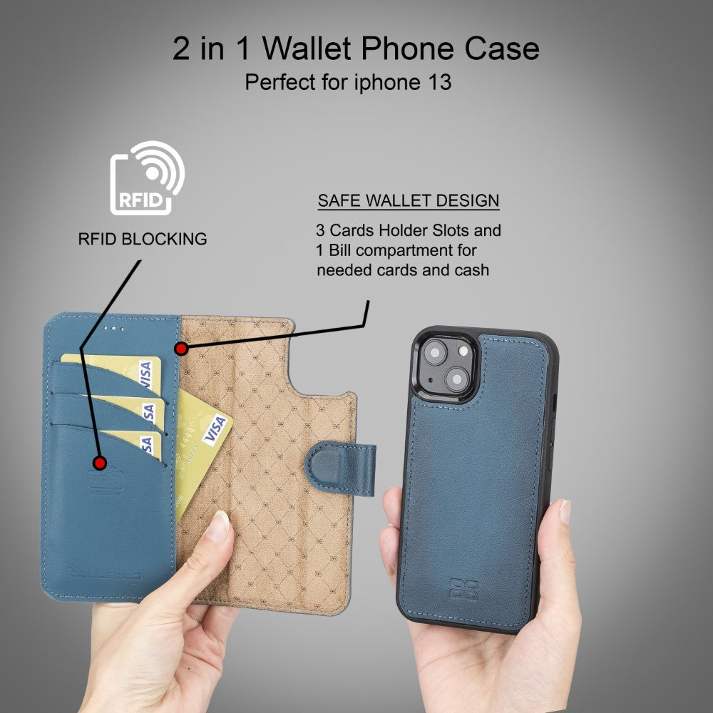 Bouletta Magnetische abnehmbare Handyhülle aus Leder mit RFID-Blocker für iPhone 13  Mini - Blau