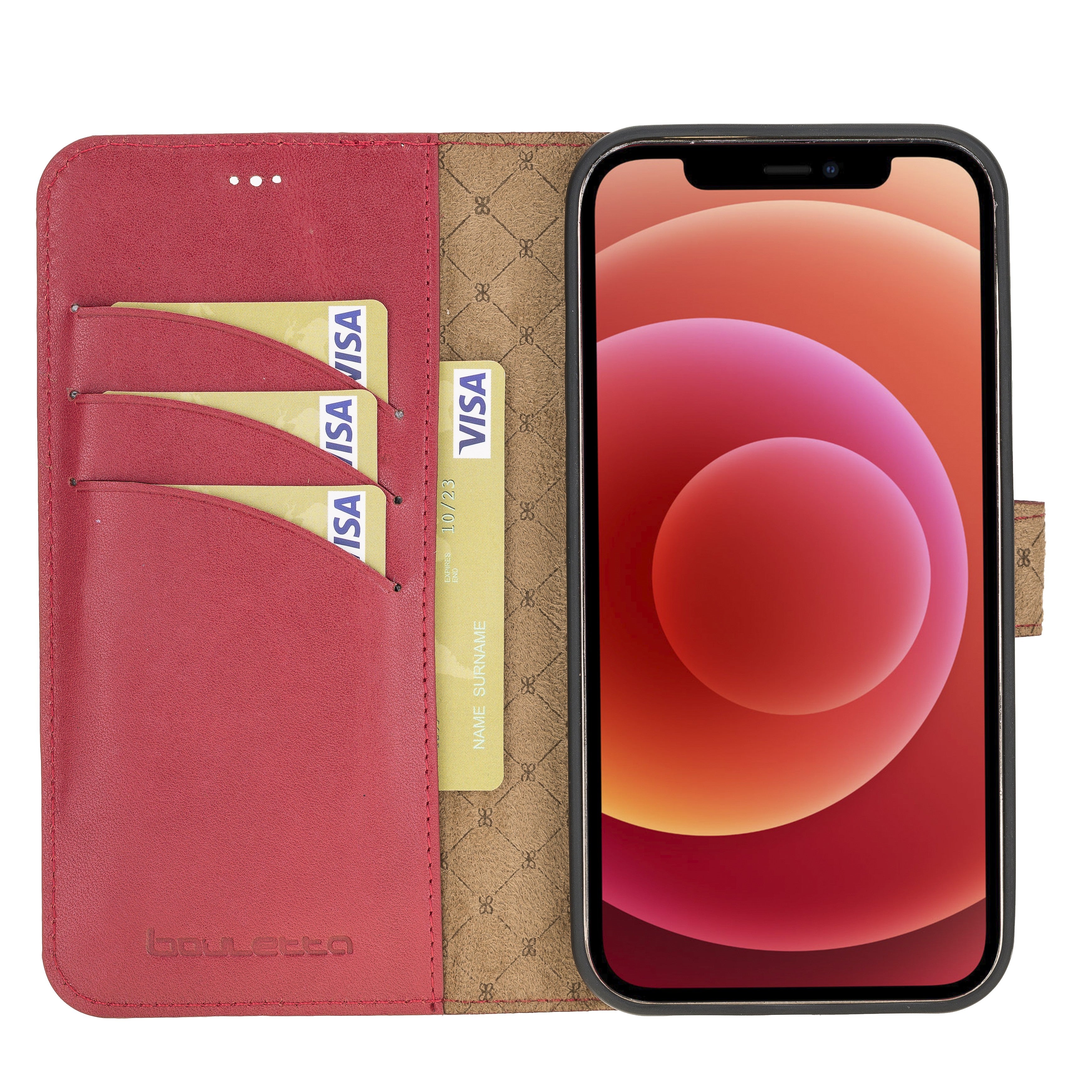 Bouletta Magnetische abnehmbare Handyhülle aus Leder mit RFID-Blocker für iPhone 12 Pro Max Rot