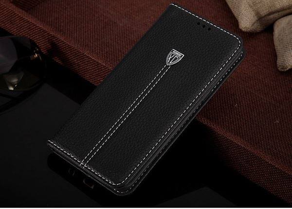 Schwarz Edel Leder Book Tasche Kreditkarten fach Galaxy S6 Edge