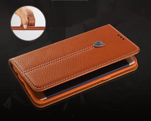 Schwarz Edel Leder Book Tasche Kreditkarten fach Galaxy S6 Edge
