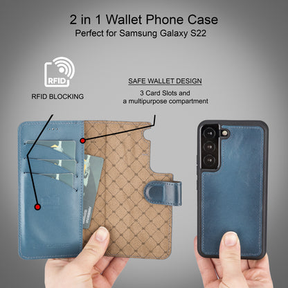 BOULETTA MAGNETISCH ABNEHMBARE LEDERHÜLLE FÜR SAMSUNG GALAXY S22 - Blau