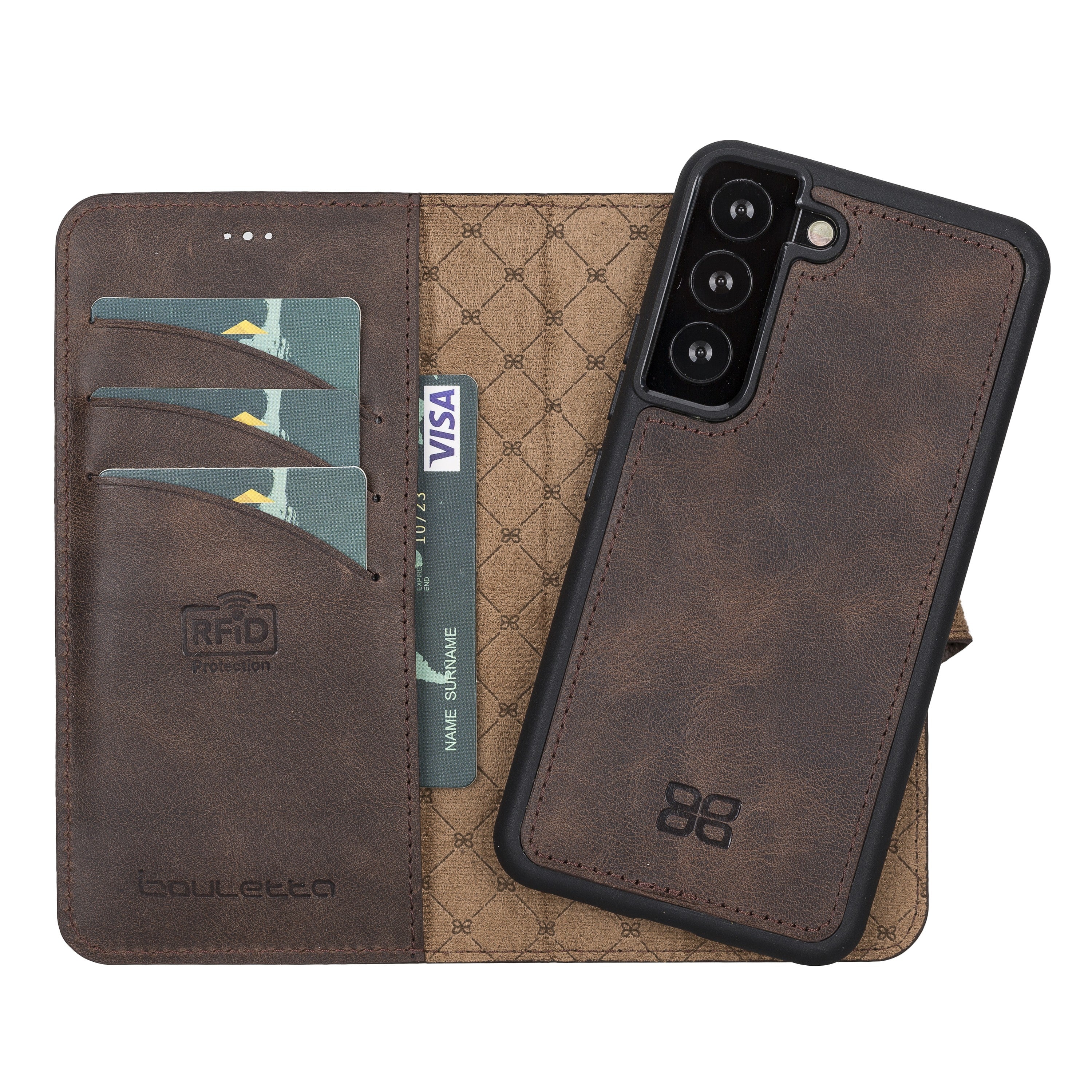 BOULETTA MAGNETISCH ABNEHMBARE LEDERHÜLLE FÜR SAMSUNG GALAXY S22 - Dunkelbraun