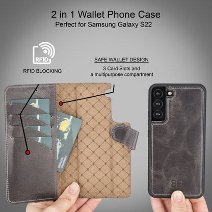 BOULETTA MAGNETISCH ABNEHMBARE LEDERHÜLLE FÜR SAMSUNG GALAXY S22 Plus - Grau