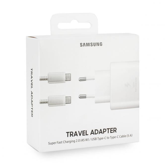 Samsung 45 Watt Schnellladegerät EP-TA845XWE Weiss Inkl. USB Typ C auf USB Typ C Datenkabel