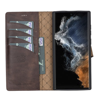 BOULETTA MAGNETISCH ABNEHMBARE LEDERHÜLLE FÜR SAMSUNG GALAXY S22 Ultra - Dunkelbraun