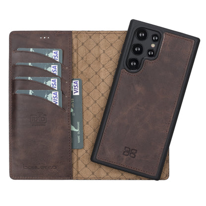 BOULETTA MAGNETISCH ABNEHMBARE LEDERHÜLLE FÜR SAMSUNG GALAXY S22 Ultra - Dunkelbraun