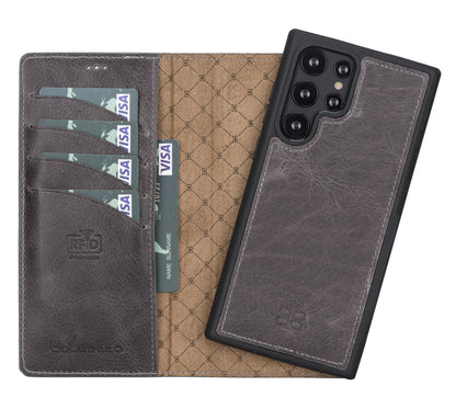 BOULETTA MAGNETISCH ABNEHMBARE LEDERHÜLLE FÜR SAMSUNG GALAXY S22 Ultra - Grau