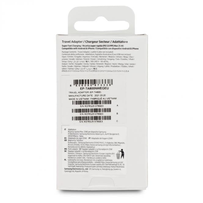 Samsung 25 Watt Schnellladegerät EP-TA800NWEGEU Weiss