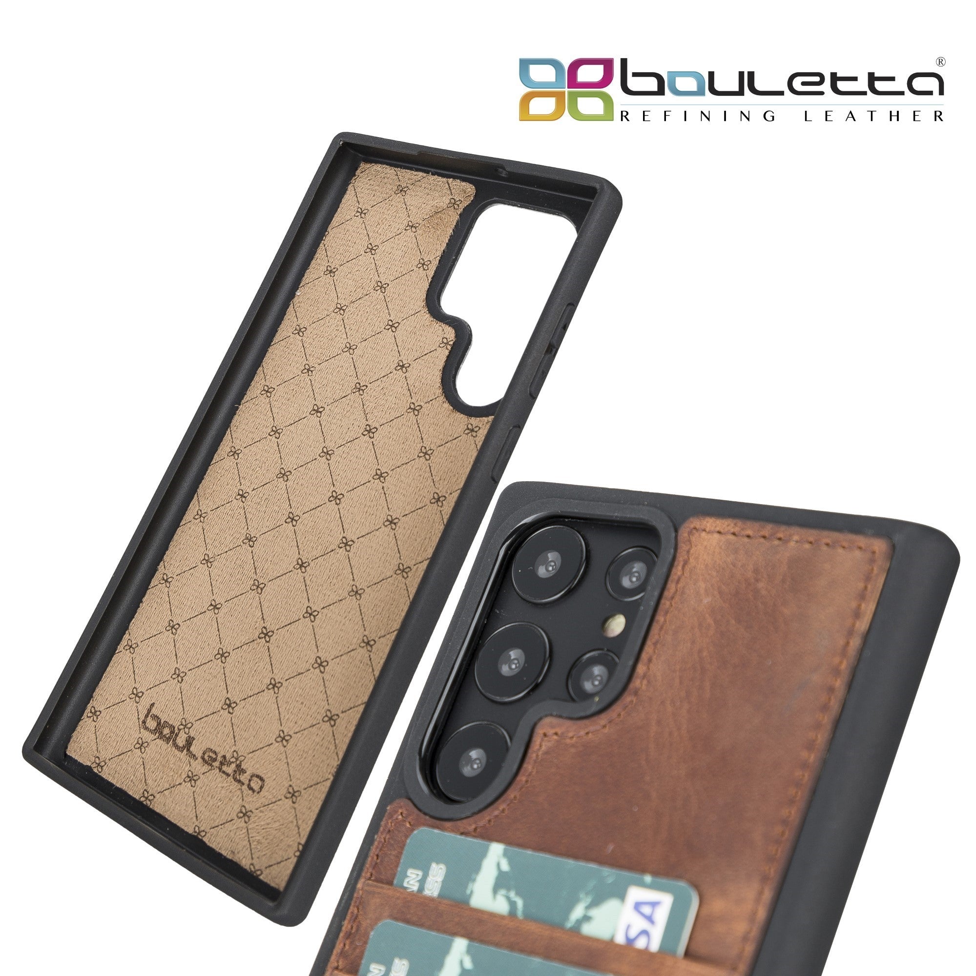 BOULETTA FLEX COVER LEDERHÜLLE MIT KARTENFACH FÜR SAMSUNG GALAXY S22 Ultra - Antikbraun