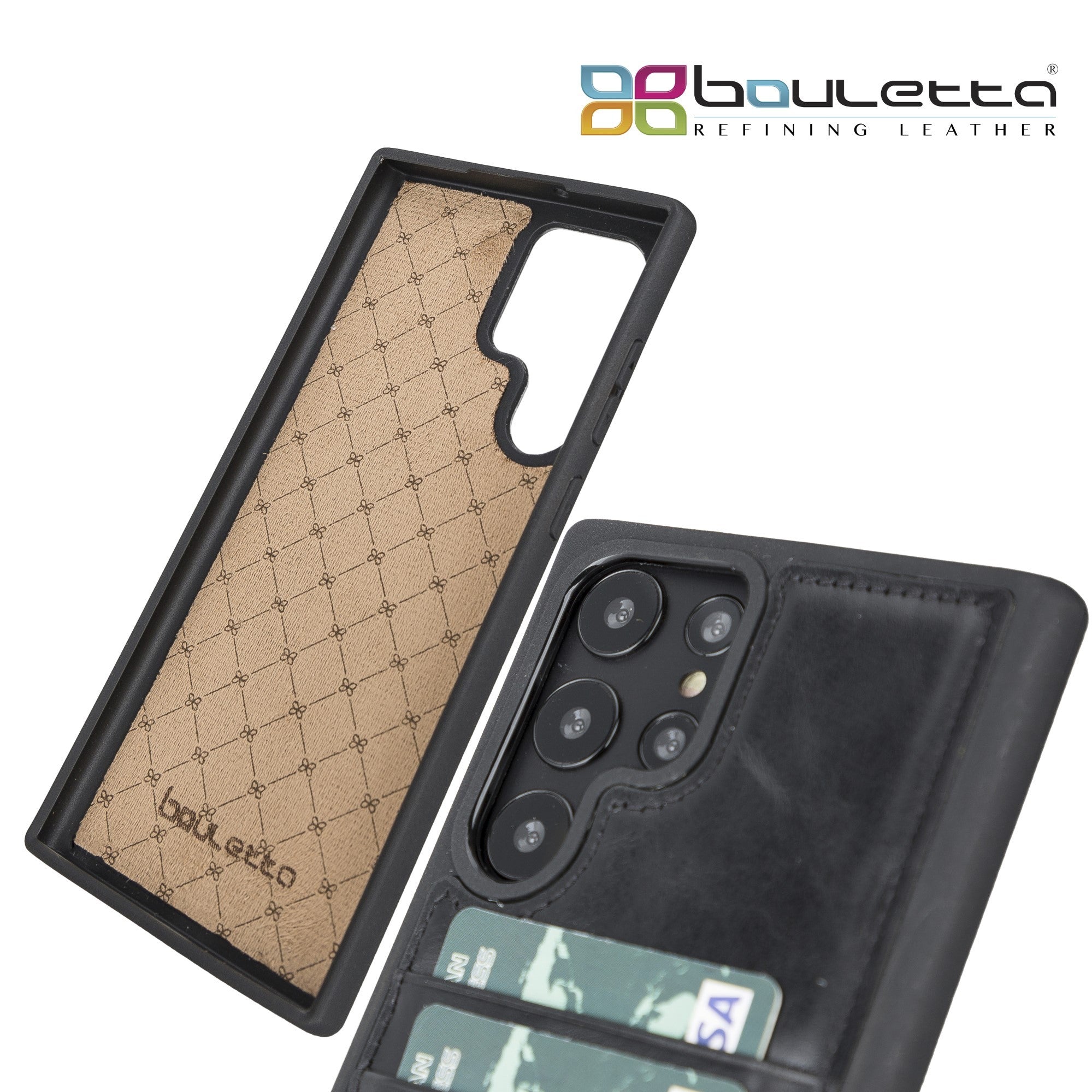 BOULETTA FLEX COVER LEDERHÜLLE MIT KARTENFACH FÜR SAMSUNG GALAXY S22 Ultra - Schwarz