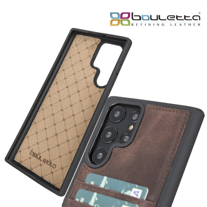 BOULETTA FLEX COVER LEDERHÜLLE MIT KARTENFACH FÜR SAMSUNG GALAXY S22 Ultra - Dunkelbraun
