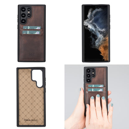 BOULETTA FLEX COVER LEDERHÜLLE MIT KARTENFACH FÜR SAMSUNG GALAXY S22 Ultra - Dunkelbraun