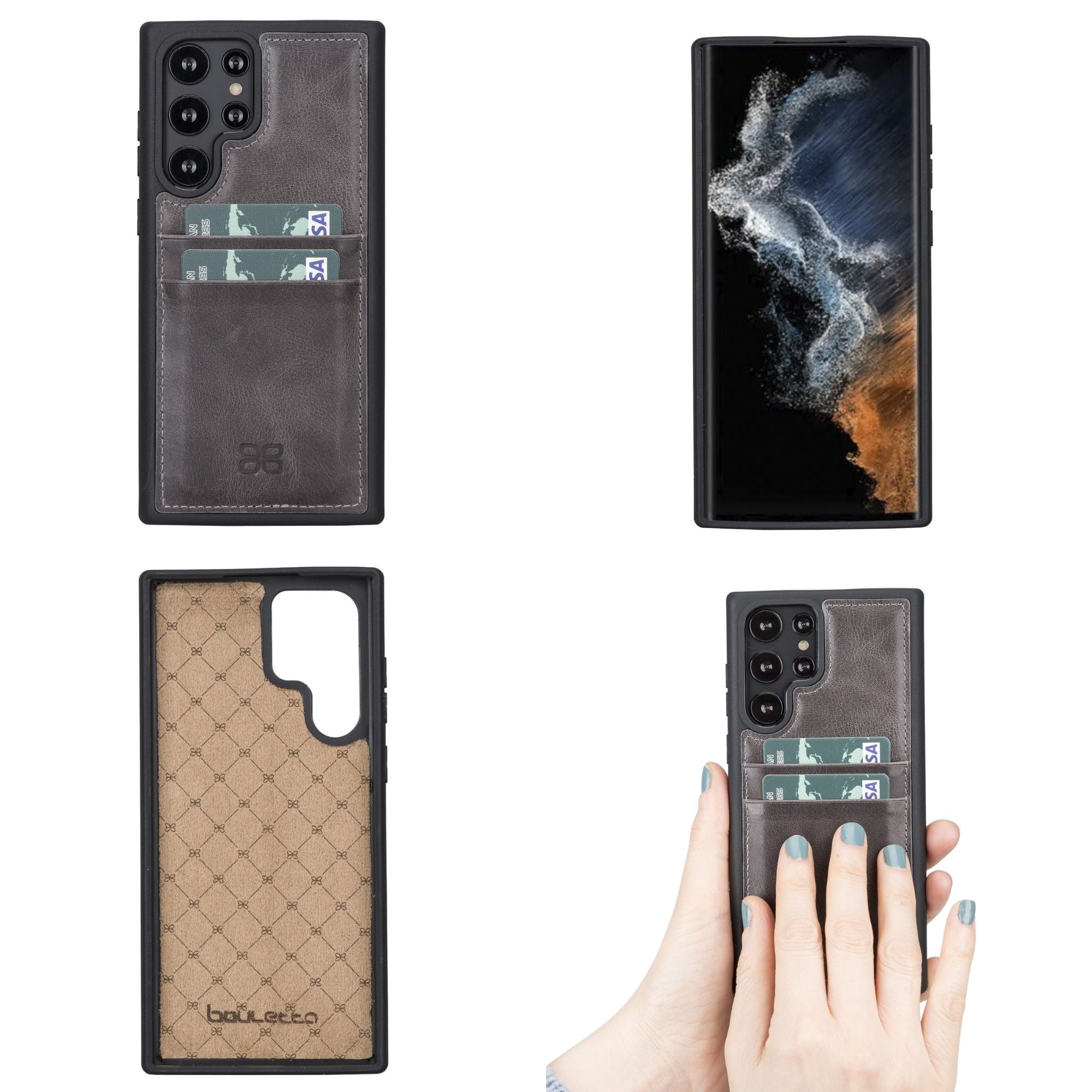BOULETTA FLEX COVER LEDERHÜLLE MIT KARTENFACH FÜR SAMSUNG GALAXY S22 Ultra - Grau