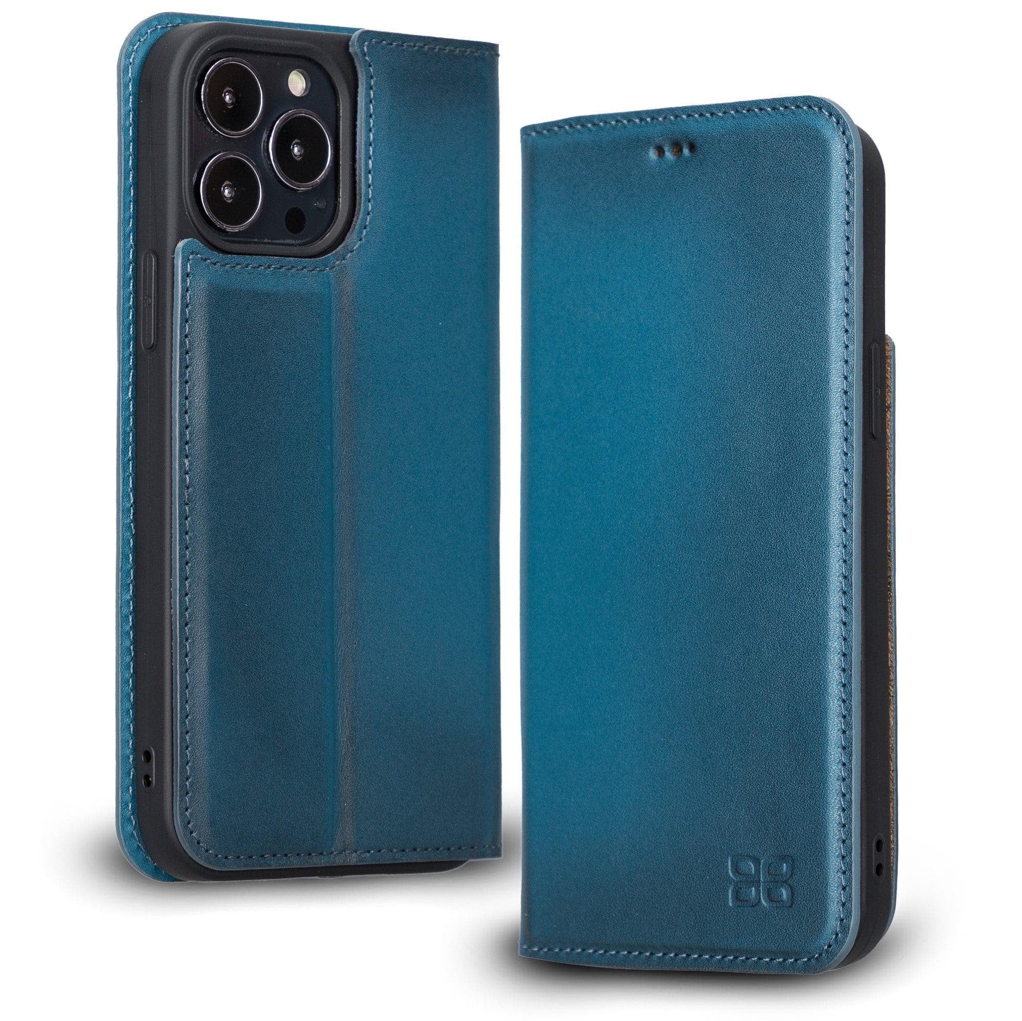 iPhone 13 Pro Slim Wallet Handyhülle aus Leder mit RFID-Blocker - Blau