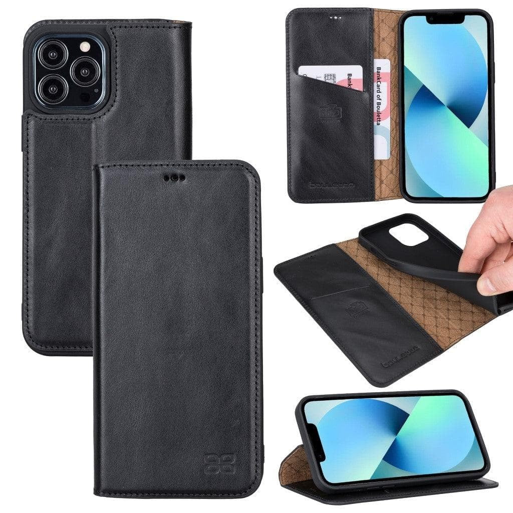 iPhone 13 Pro Slim Wallet Handyhülle aus Leder mit RFID-Blocker - schwarz