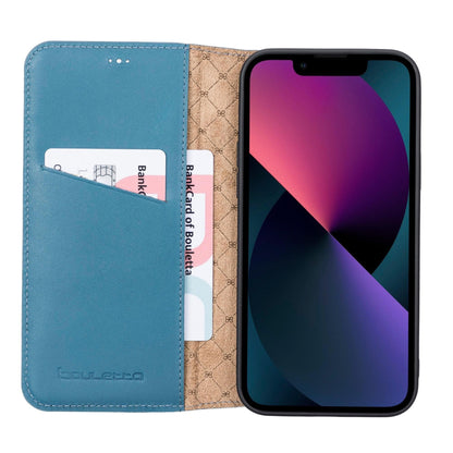 iPhone 13  Slim Wallet Handyhülle aus Leder mit RFID-Blocker - Blau