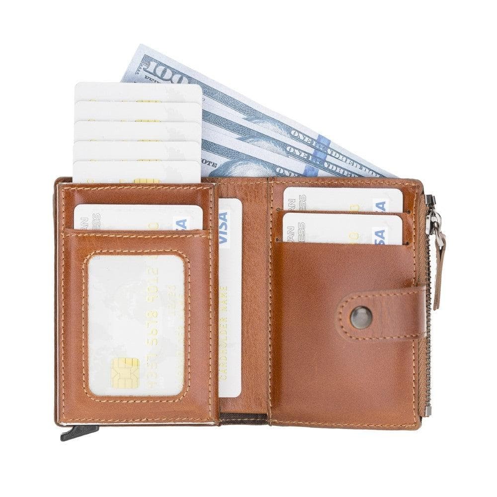 RFID Kartenhalter mit Münzfach Echt Leder Rustic Tan