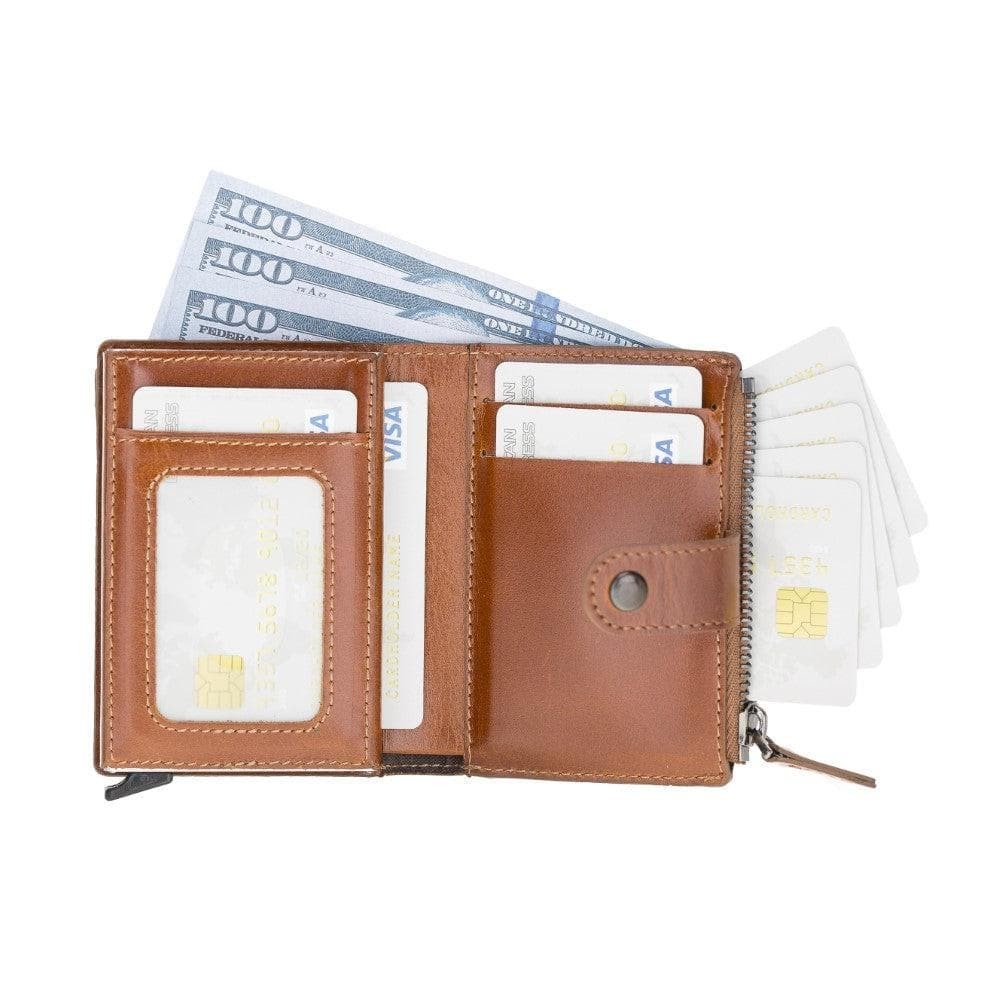 RFID Kartenhalter mit Münzfach Echt Leder Rustic Tan