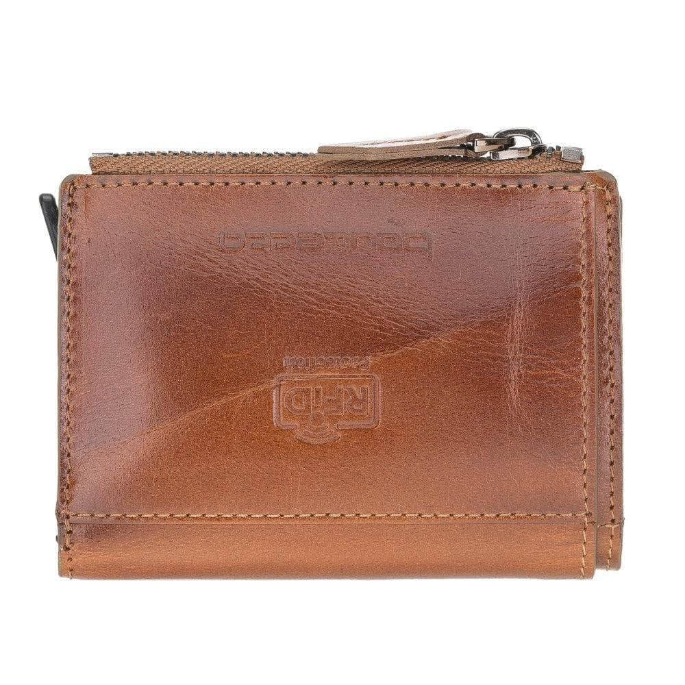 RFID Kartenhalter mit Münzfach Echt Leder Rustic Tan