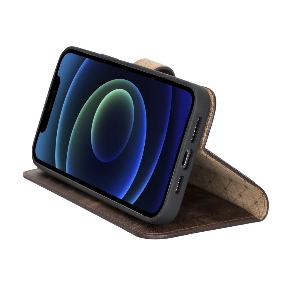 Bouletta Magnetische abnehmbare Handyhülle aus Leder mit RFID-Blocker für iPhone 14 Pro Max Antik Braun