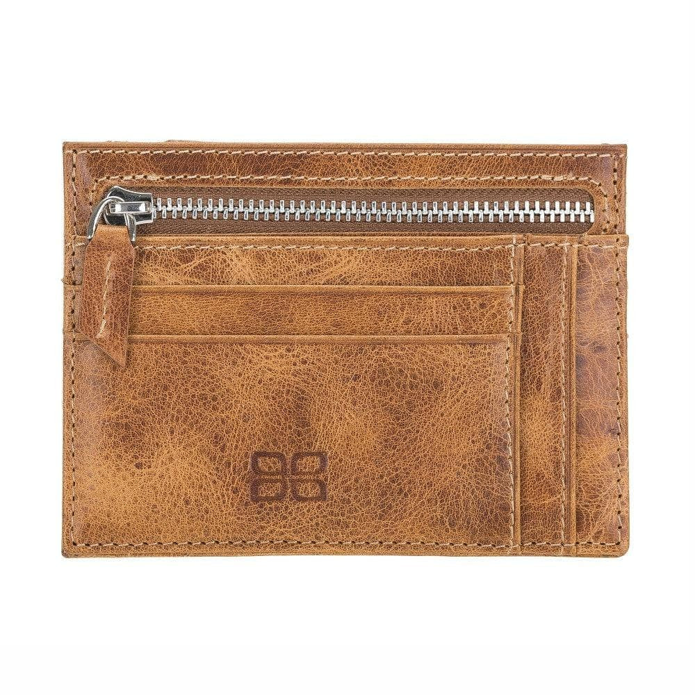 Zip Kartenhalter mit Münzfach Echt Leder Vegetal Tan