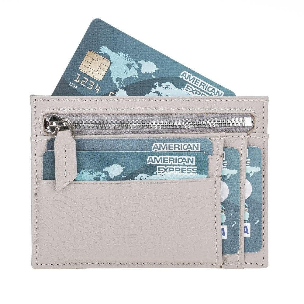 Zip Kartenhalter mit Münzfach Echt Leder Beige