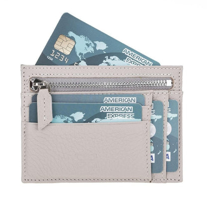 Zip Kartenhalter mit Münzfach Echt Leder Beige