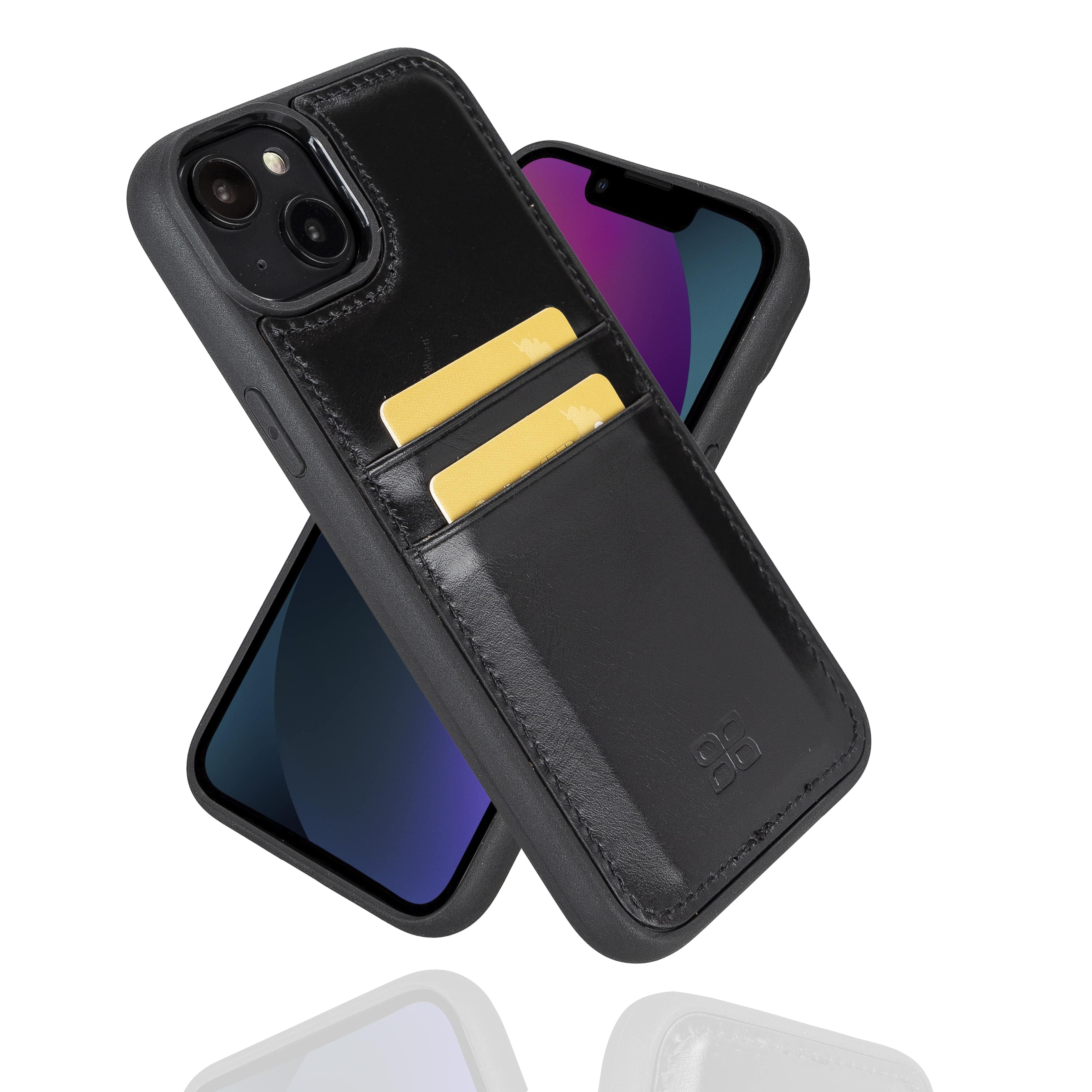 iPhone 14 Plus Bouletta Flex Cover Back Leder Case mit Kartenfach - Schwarz