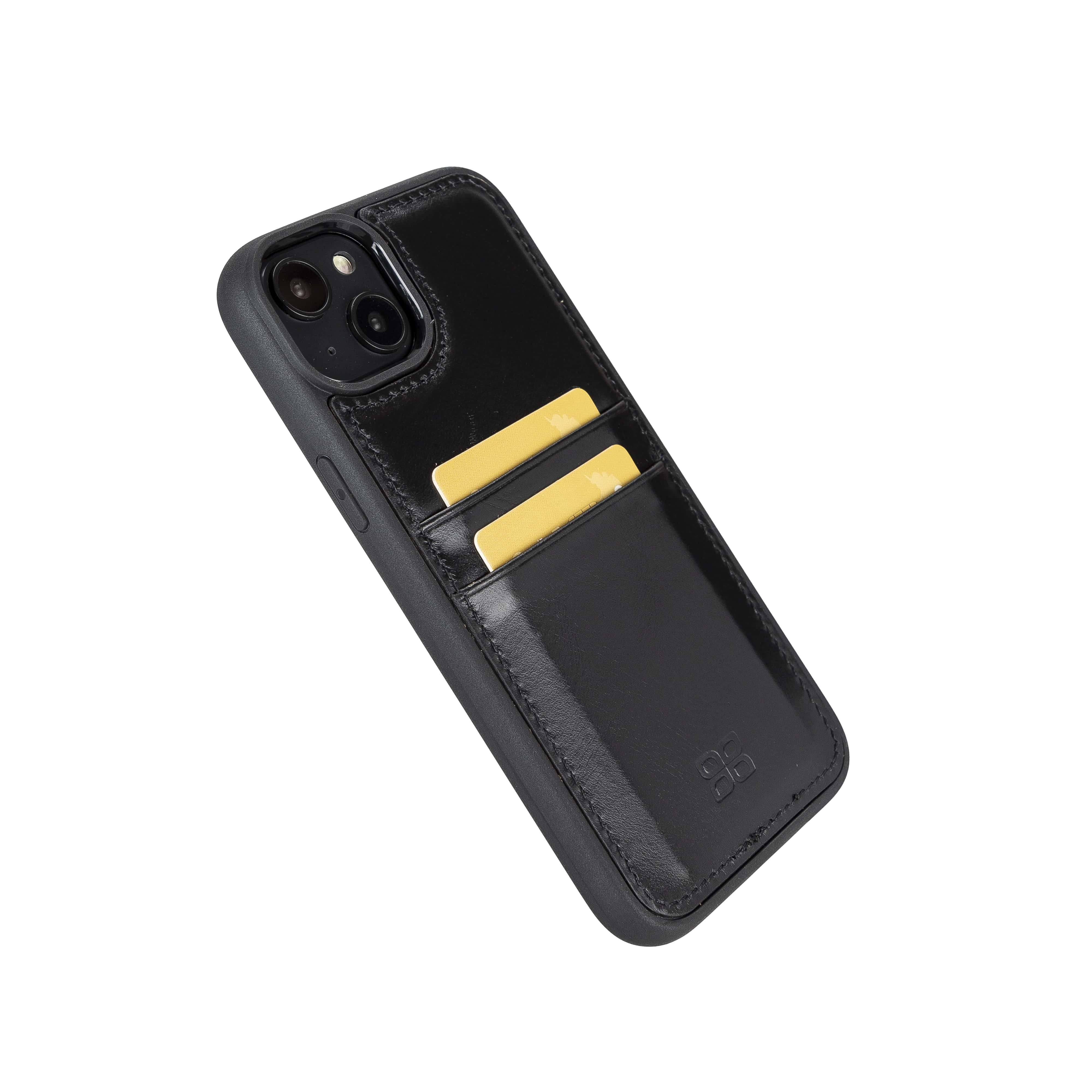 iPhone 14 Plus Bouletta Flex Cover Back Leder Case mit Kartenfach - Schwarz
