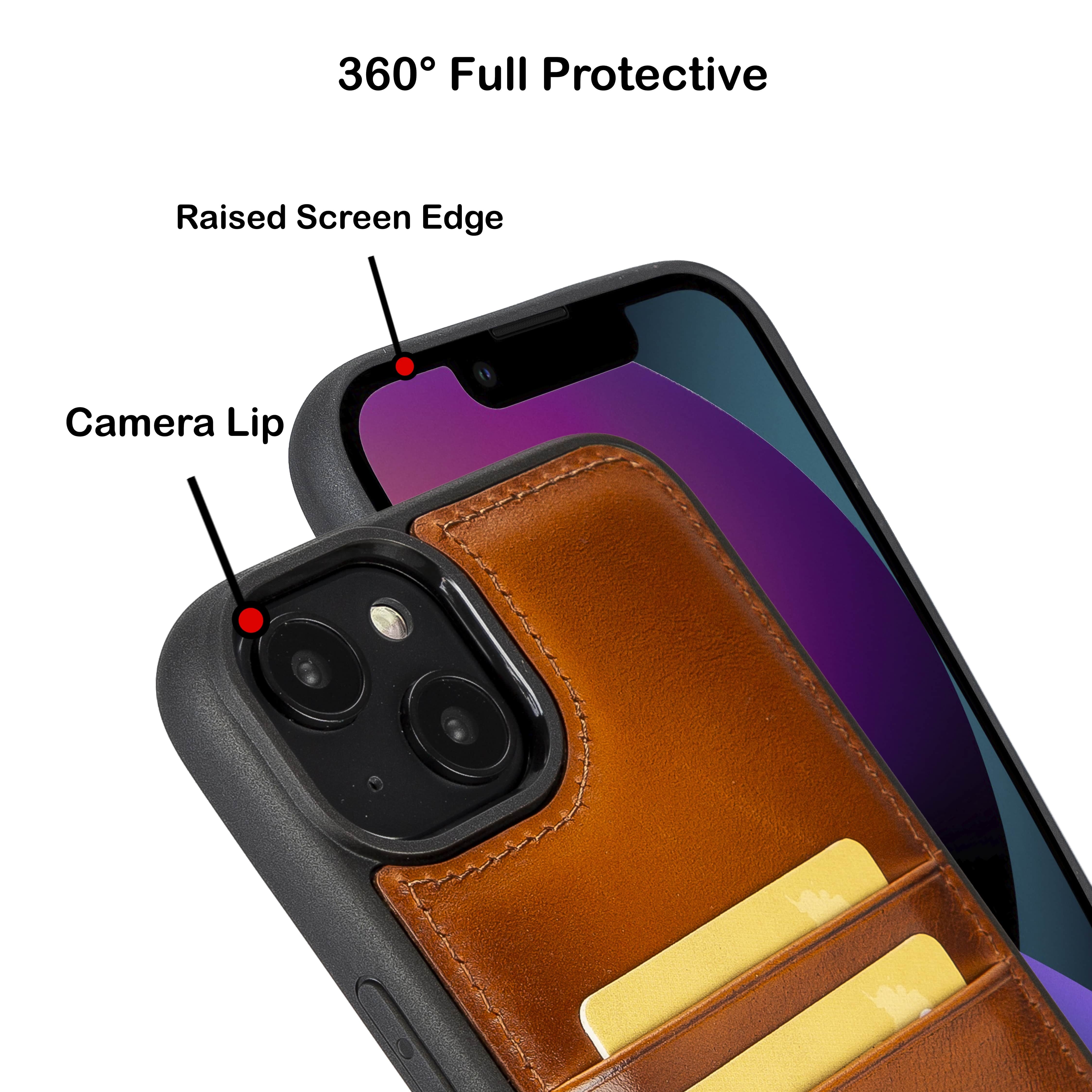 iPhone 14 Plus Bouletta Flex Cover Back Leder Case mit Kartenfach - Braun