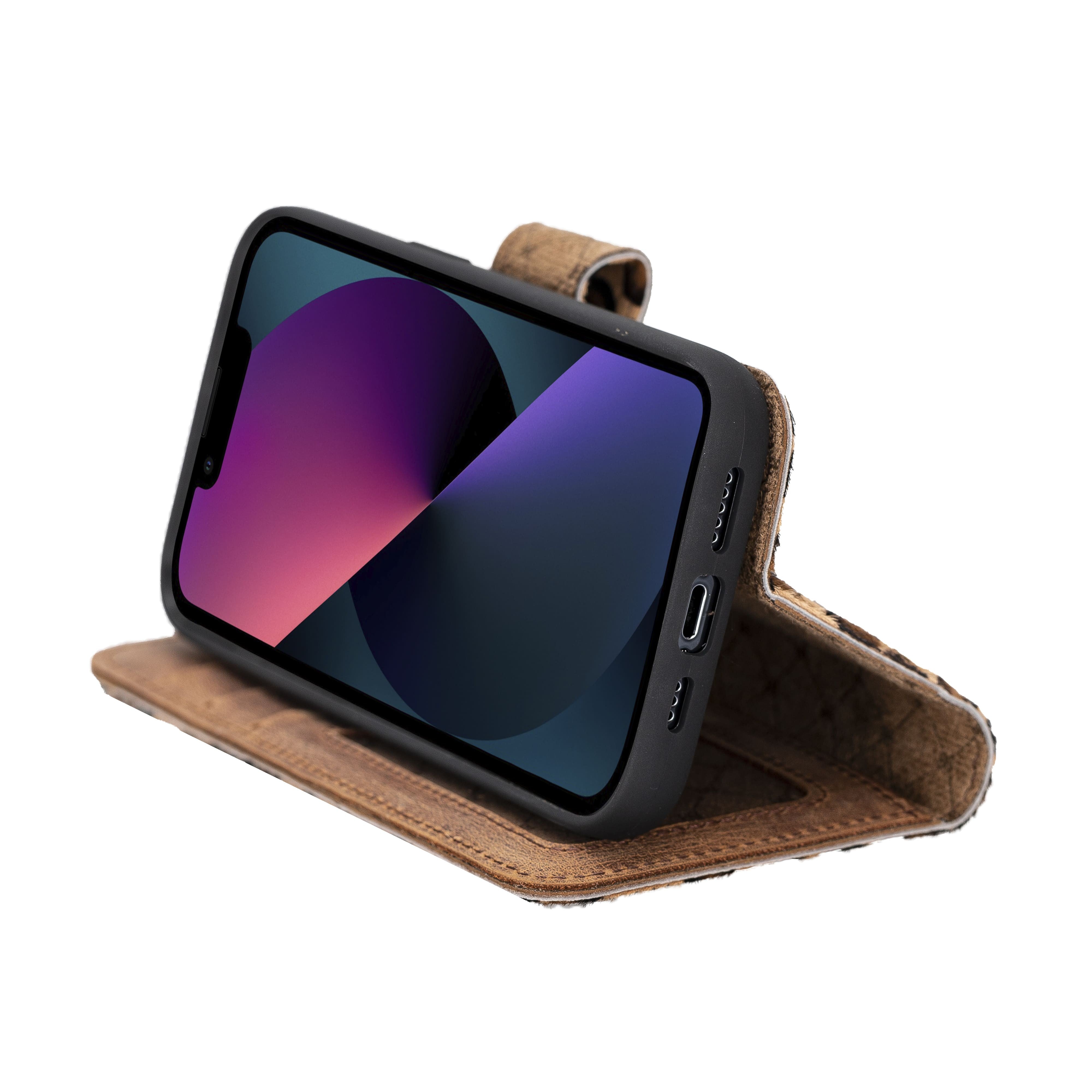 iPhone 14 Pro Max Magnetische abnehmbare Handyhülle aus Leder mit RFID-Blocker - Leopard