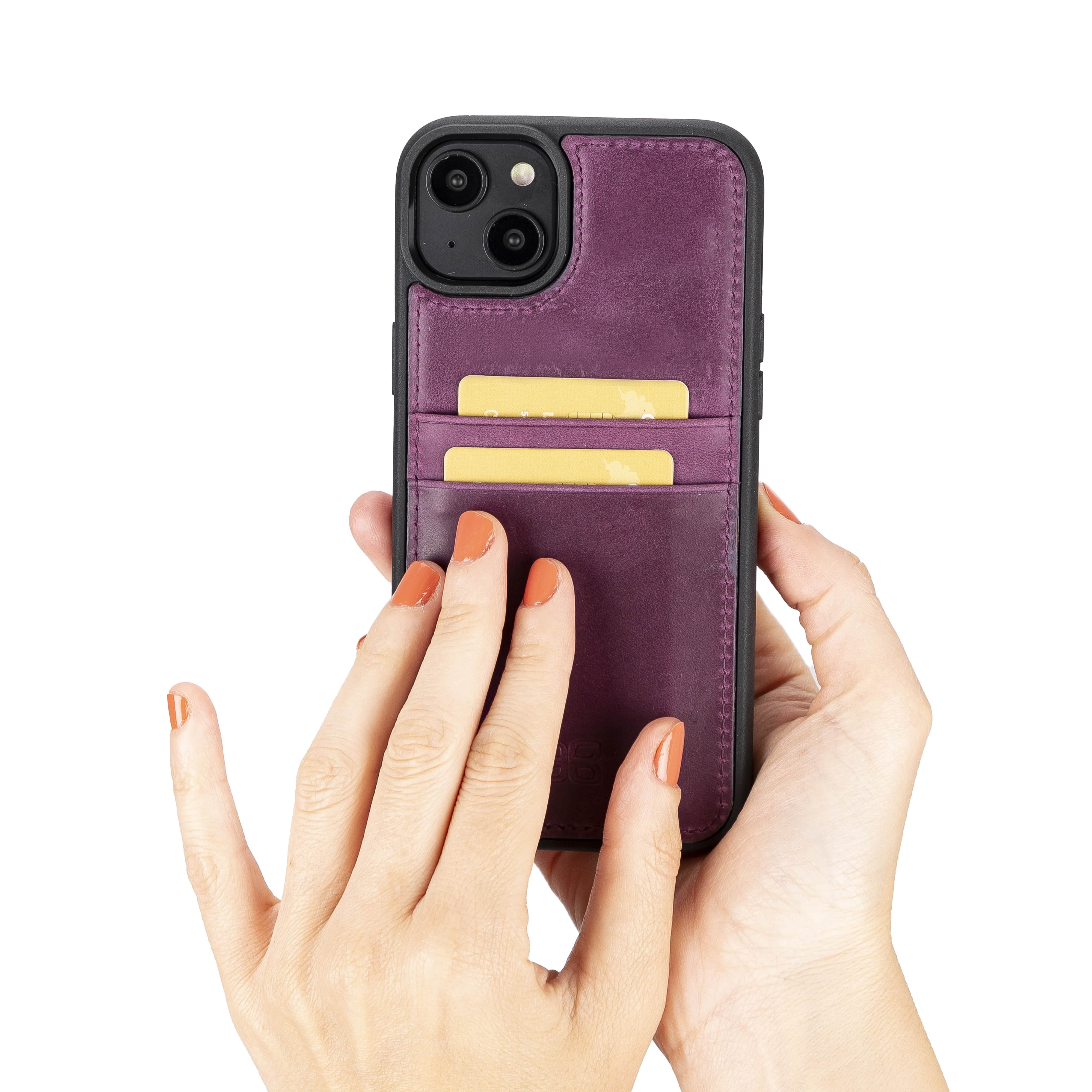 iPhone 14  Bouletta Flex Cover Back Leder Case mit Kartenfach - Lila