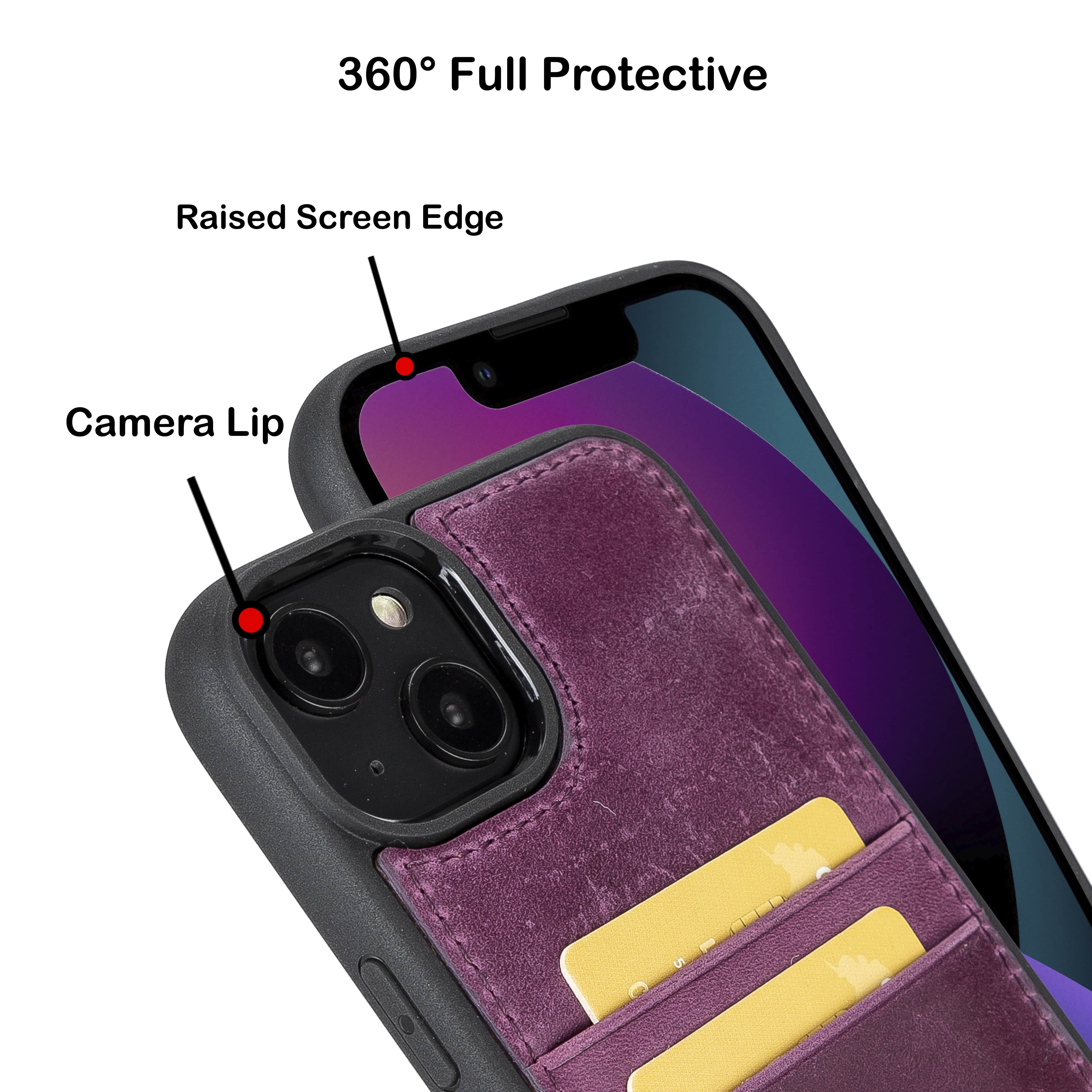 iPhone 14  Bouletta Flex Cover Back Leder Case mit Kartenfach - Lila