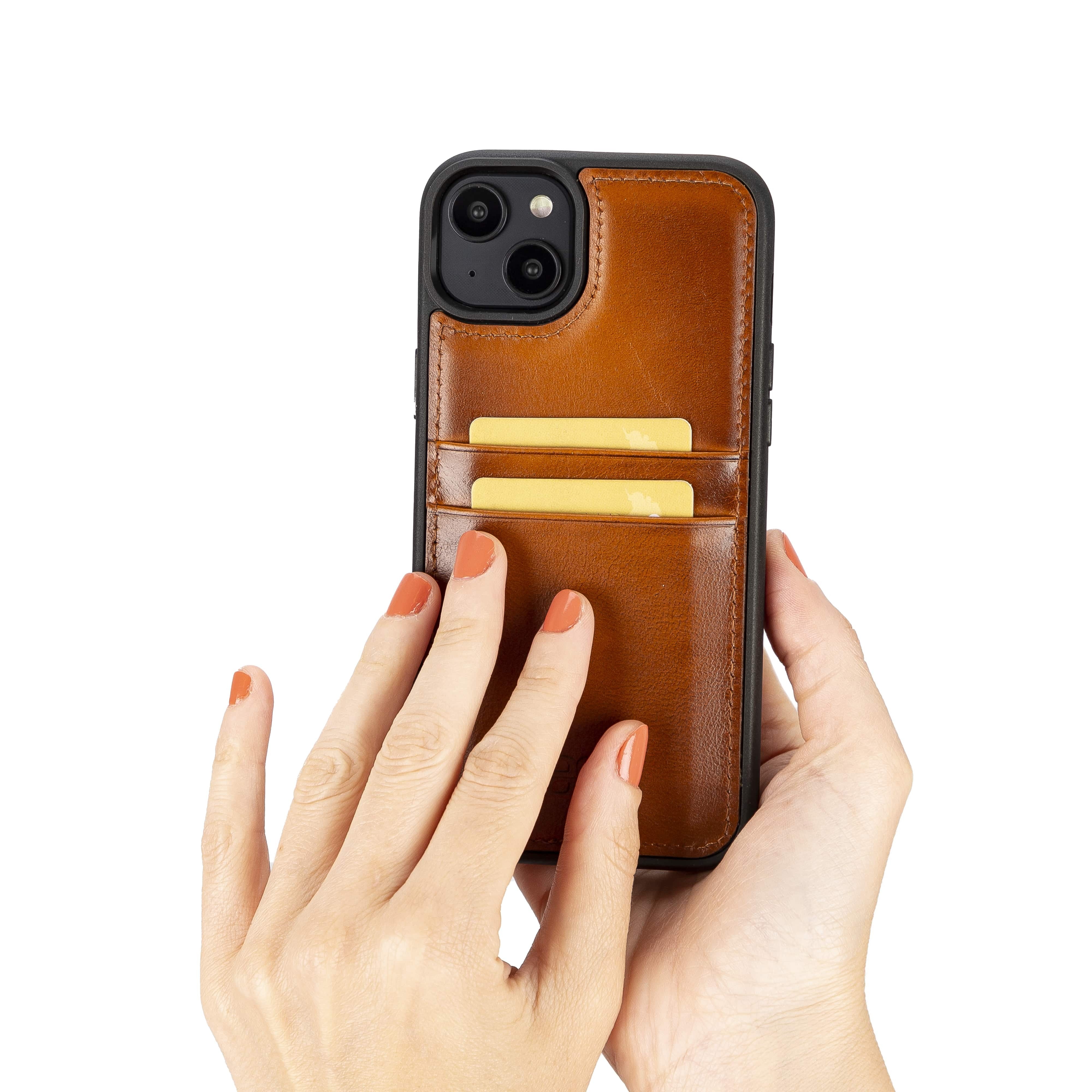 iPhone 14  Bouletta Flex Cover Back Leder Case mit Kartenfach - Braun
