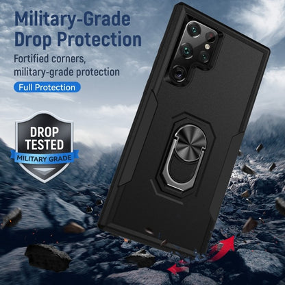 Samsung Galaxy S23 Ultra Vollschutz Silikon Schutzhülle mit magnetischem Ringhalter Schwarz