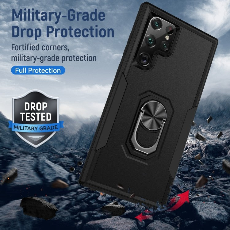 Samsung Galaxy S23 Ultra Vollschutz Silikon Schutzhülle mit magnetischem Ringhalter Schwarz