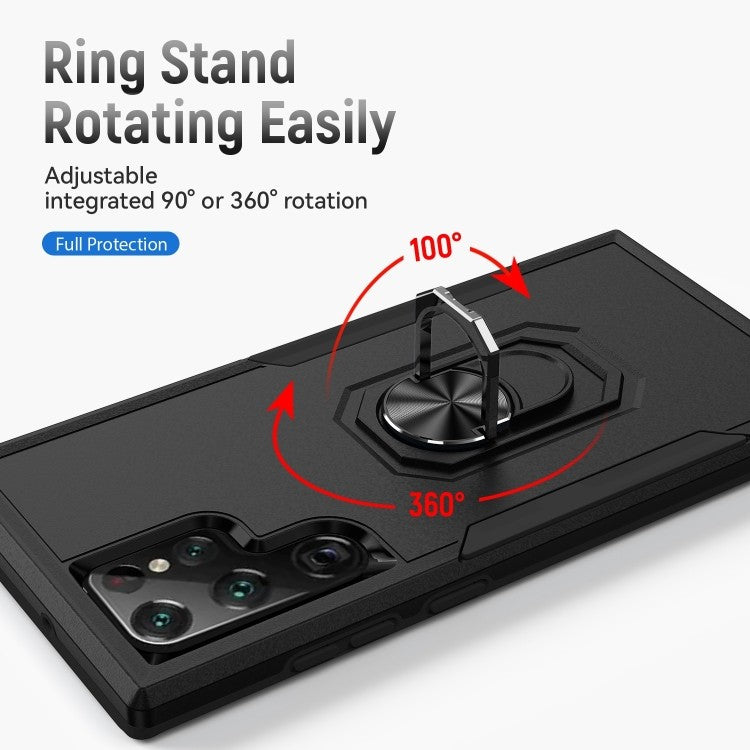 Samsung Galaxy S23 Ultra Vollschutz Silikon Schutzhülle mit magnetischem Ringhalter Schwarz