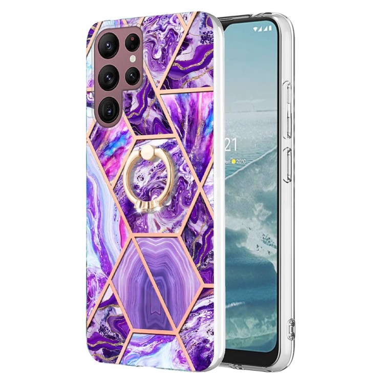 Samsung Galaxy S23 Ultra Vollschutz Silikon Schutzhülle mit magnetischem Ringhalter Lila