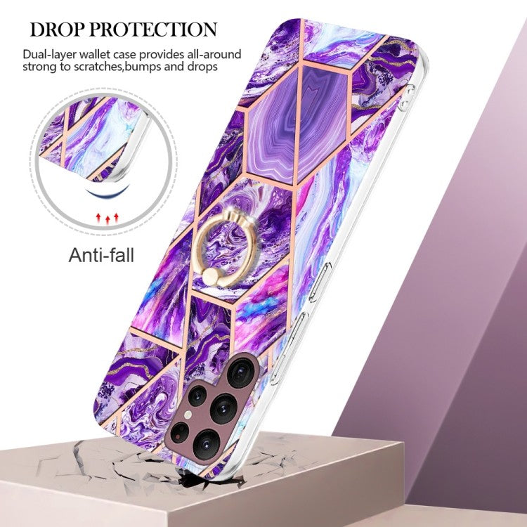 Samsung Galaxy S23 Ultra Vollschutz Silikon Schutzhülle mit magnetischem Ringhalter Lila
