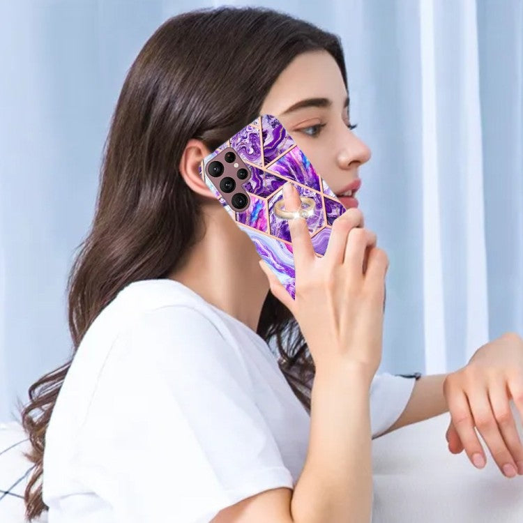 Samsung Galaxy S23 Ultra Vollschutz Silikon Schutzhülle mit magnetischem Ringhalter Lila