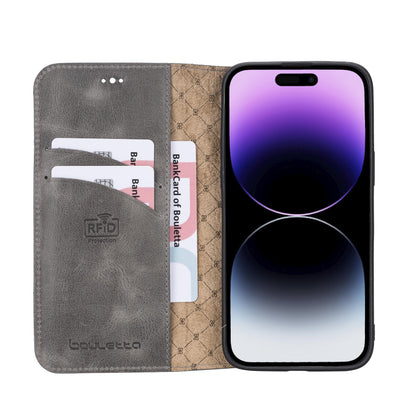 iPhone 14 Bouletta Brooks Leder Slim Etui Grau