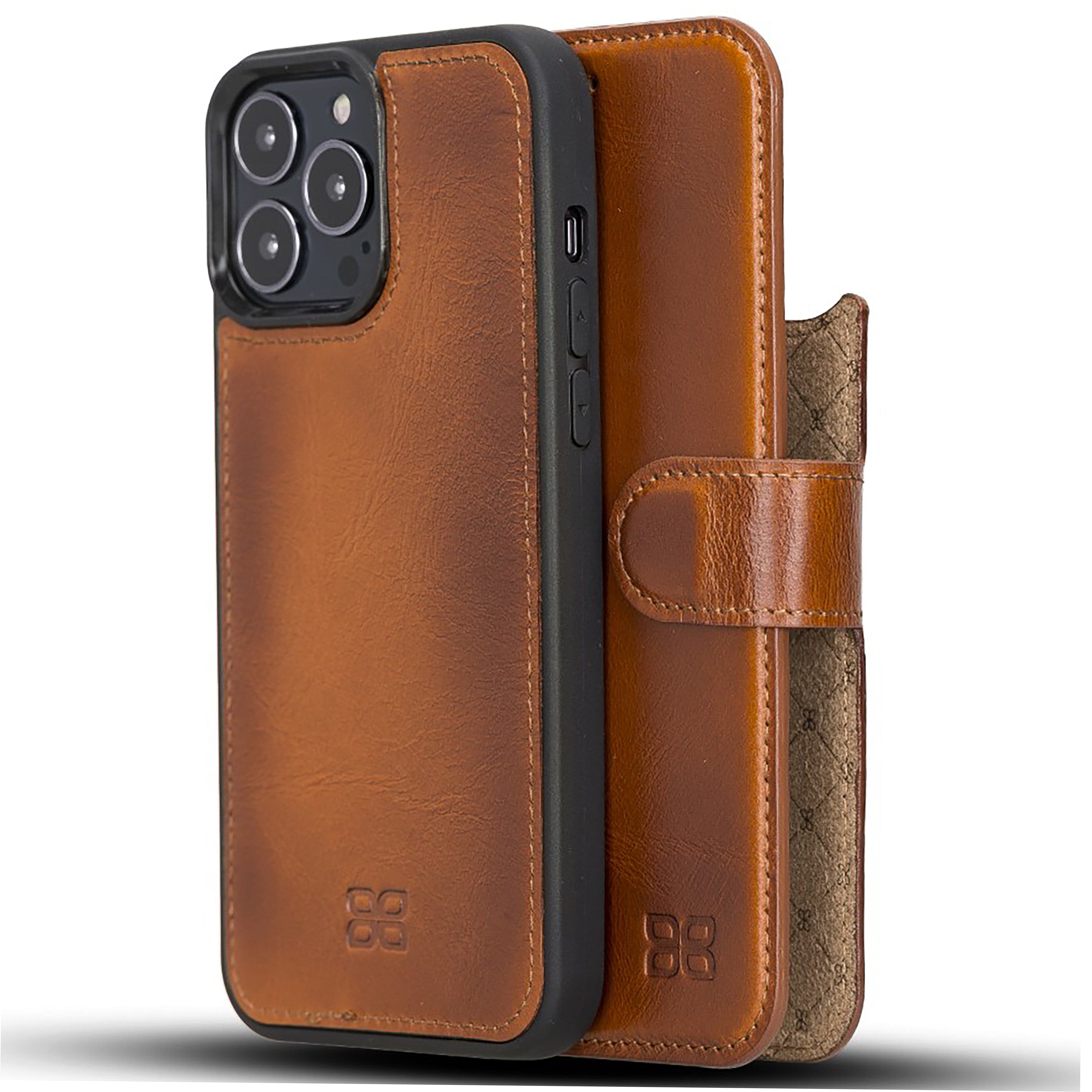 Bouletta Magnetische abnehmbare Handyhülle aus Leder mit RFID-Blocker für iPhone 15 Plus Tan
