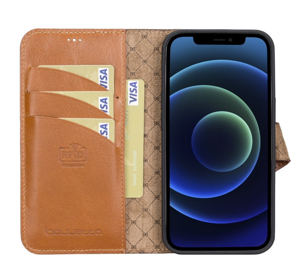 Bouletta Magnetische abnehmbare Handyhülle aus Leder mit RFID-Blocker für iPhone 15 Plus Tan